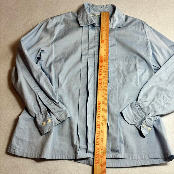 VTG Corporate Woman Collared Hidden Button Up Womens Shirt Blue Size 12 Cotton - Picture 2 of 5